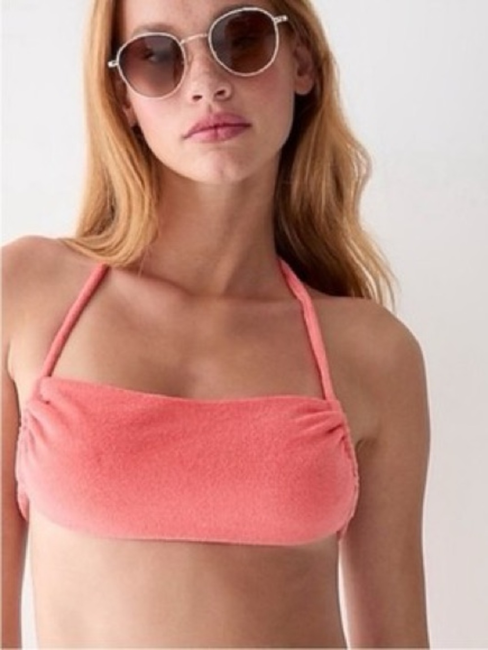 J. Crew Coral Pink Terry Cloth Bandeau Tie-Back Bikini Top
